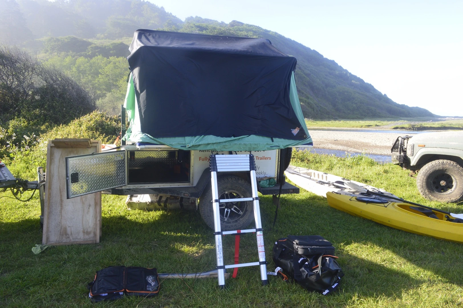 My tent was a little lower since it rode on a trailer, but I was still glad not to have to climb my way down in the middle of the night