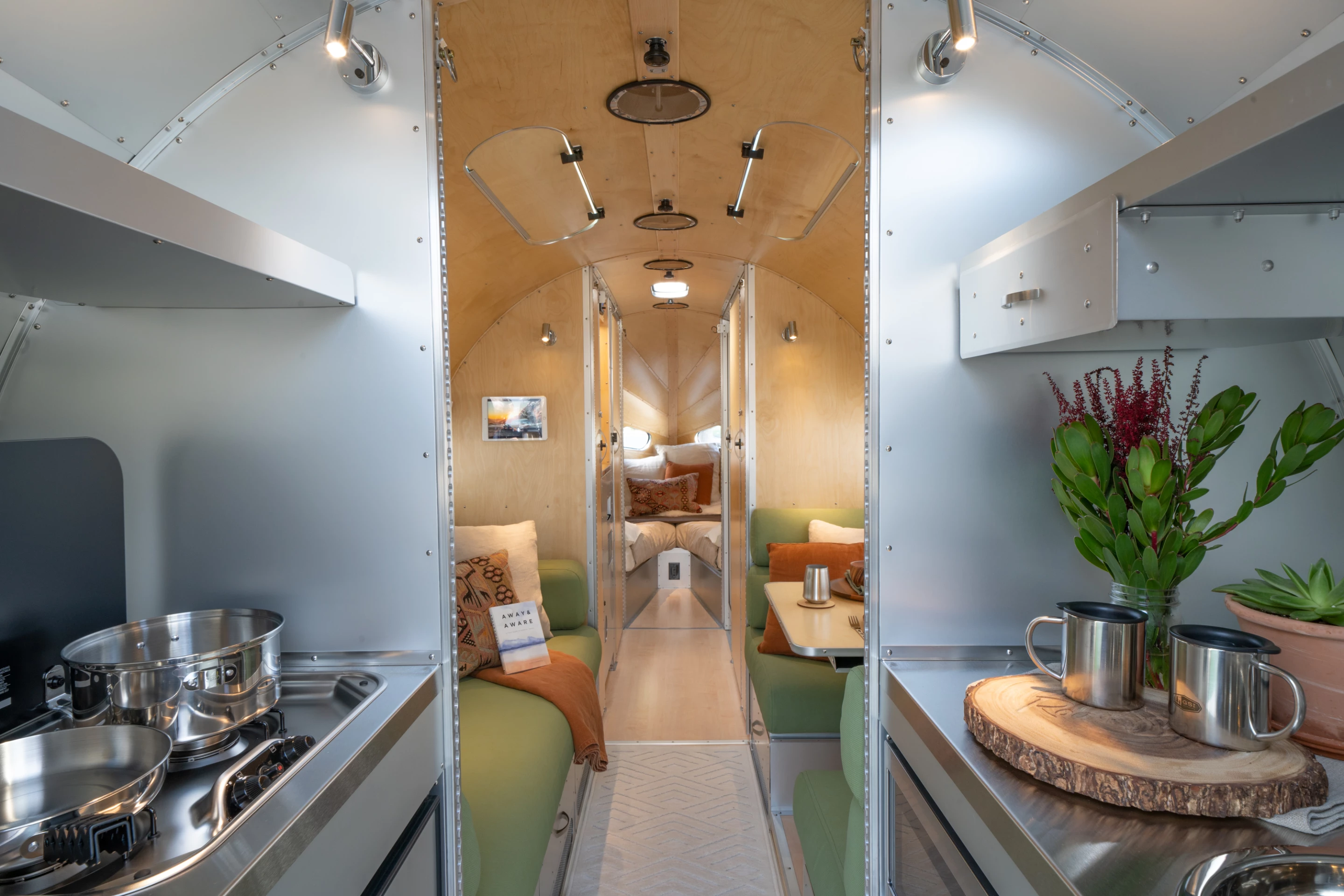 Much like the other areas of the Road Chief trailer, the kitchen straddles the aisle