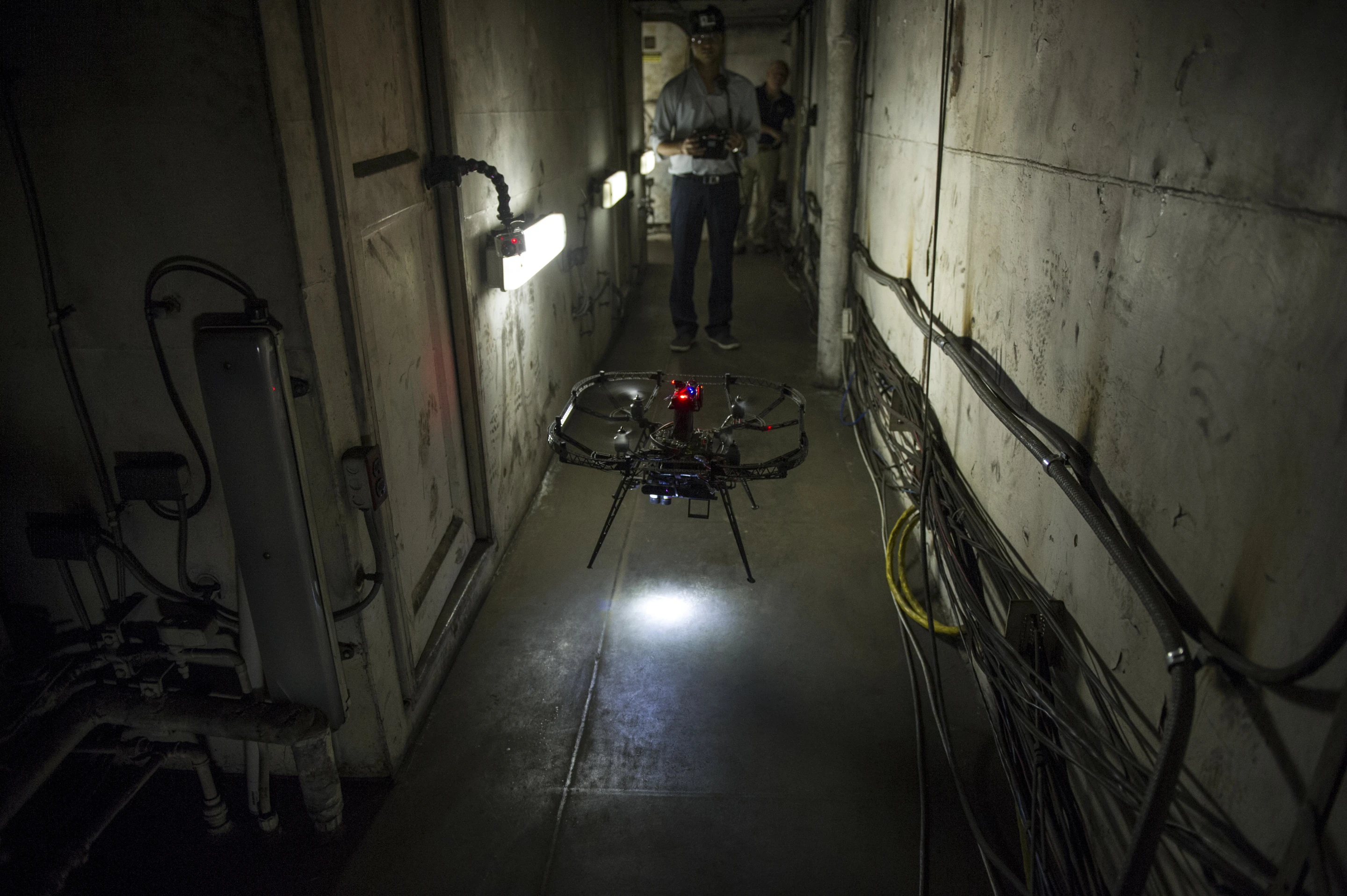 The micro-flyer scouts the hallways of the USS Shadwell (Photo: CMU)