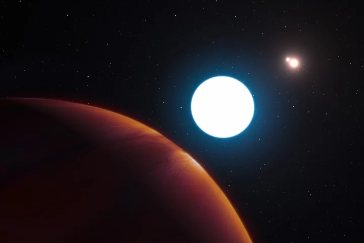 Artist's impression of the exoplanet HD 131399Ab orbiting within the triple star system