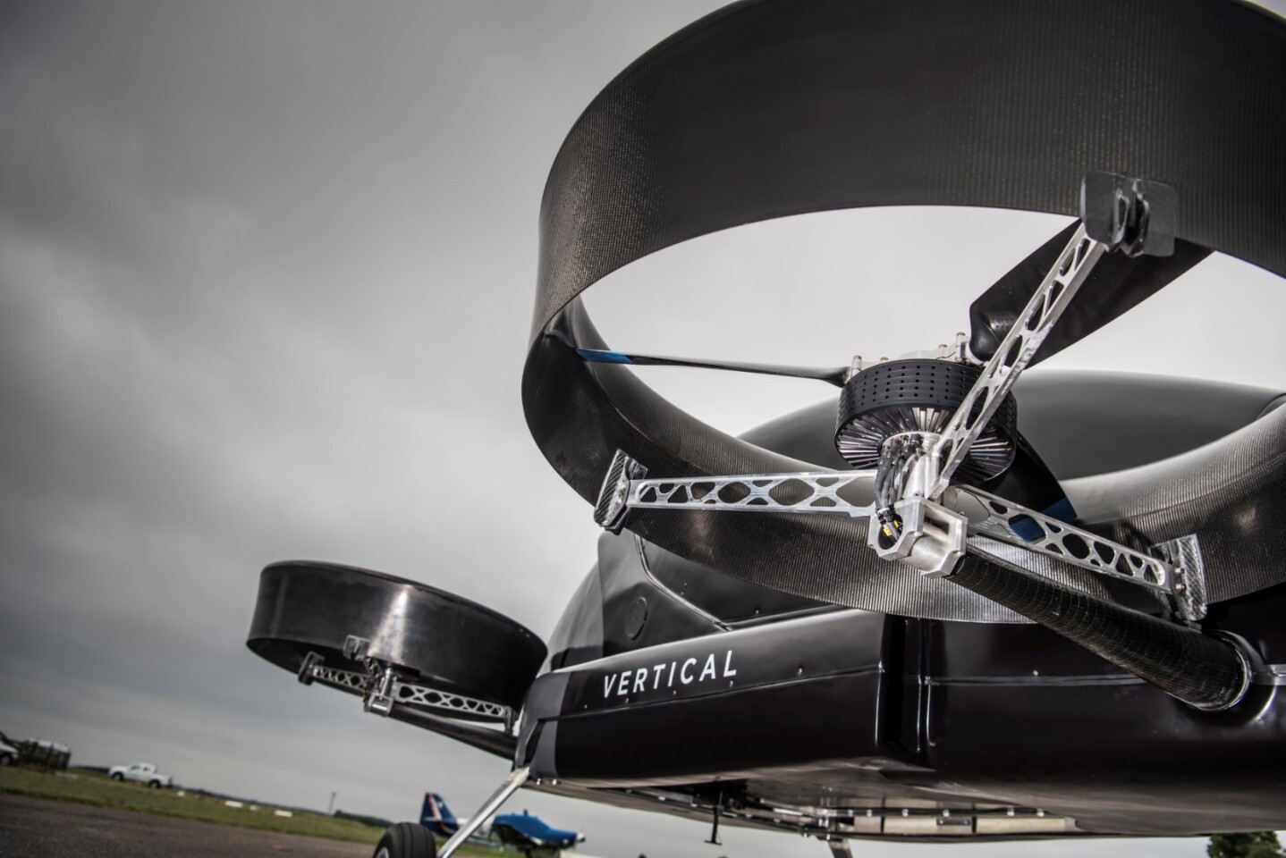 The eVTOL prototype has four three-blade rotors in a two-by-two configuration that lift it into the air