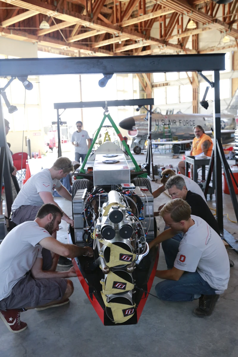 The team works on the VBB-3 in Utah (Photo: Denis Boussard/Venturi Automobiles)