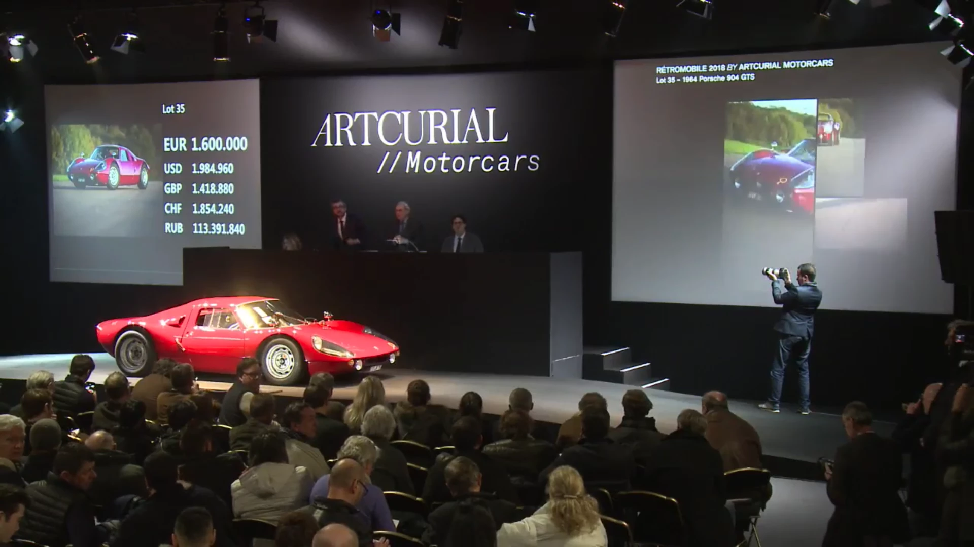 This 1964 Porsche 904 GTS has a transparent and continuous history from new when it was one of the 50 examples built in 1964 to allow homologation for sports car racing. It raced extensively in period, competing in 24 events between 1964 and 1969, winning outright five times, first in class twice and finishing second in the US Cup in 1969 at Montlhéry and sixth overall in the 1964 Tour de France Automobile. Subsequently part of the collection of Jean-Claude Miloé, from 1999 onwards it again competed extensively, usually finishing at the front of the field. | Artcurial | Lot 35 | Auction Description | Estimate: €1,400,000 to €1,800,000