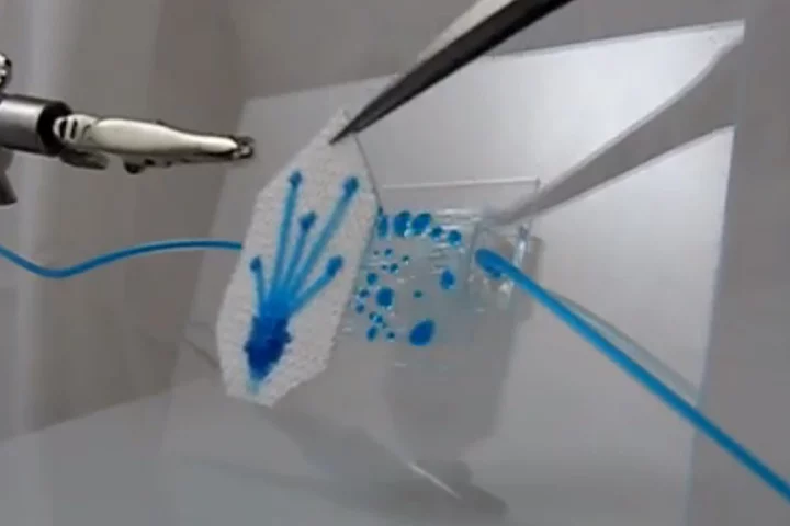 The new fabric sucks sweat from one side to the other where it drains away, as demonstrated here using smurf sweat