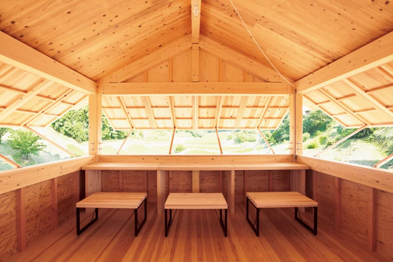 Tanada Terrace Office, by Muji and Atelier Bow-Wow, is conceived as a second home for rural areas that can support the growing of rice