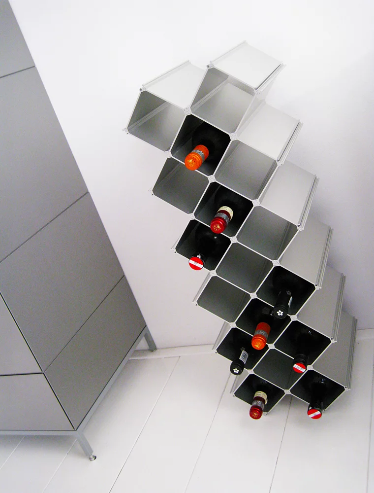 The Nucleus wine rack as a floor piece