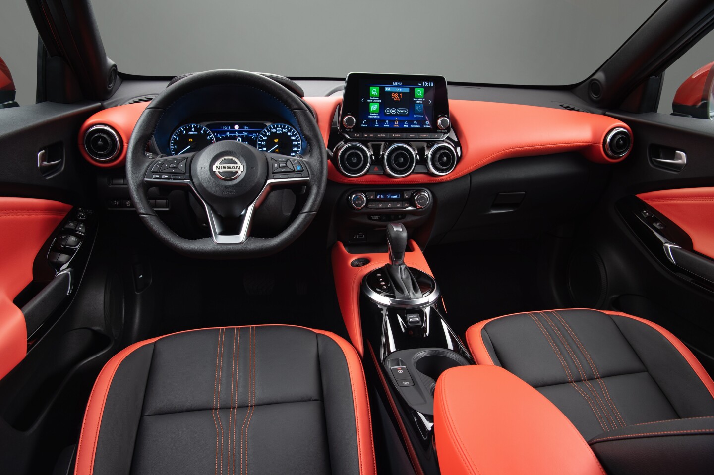 Busy, sporty interior