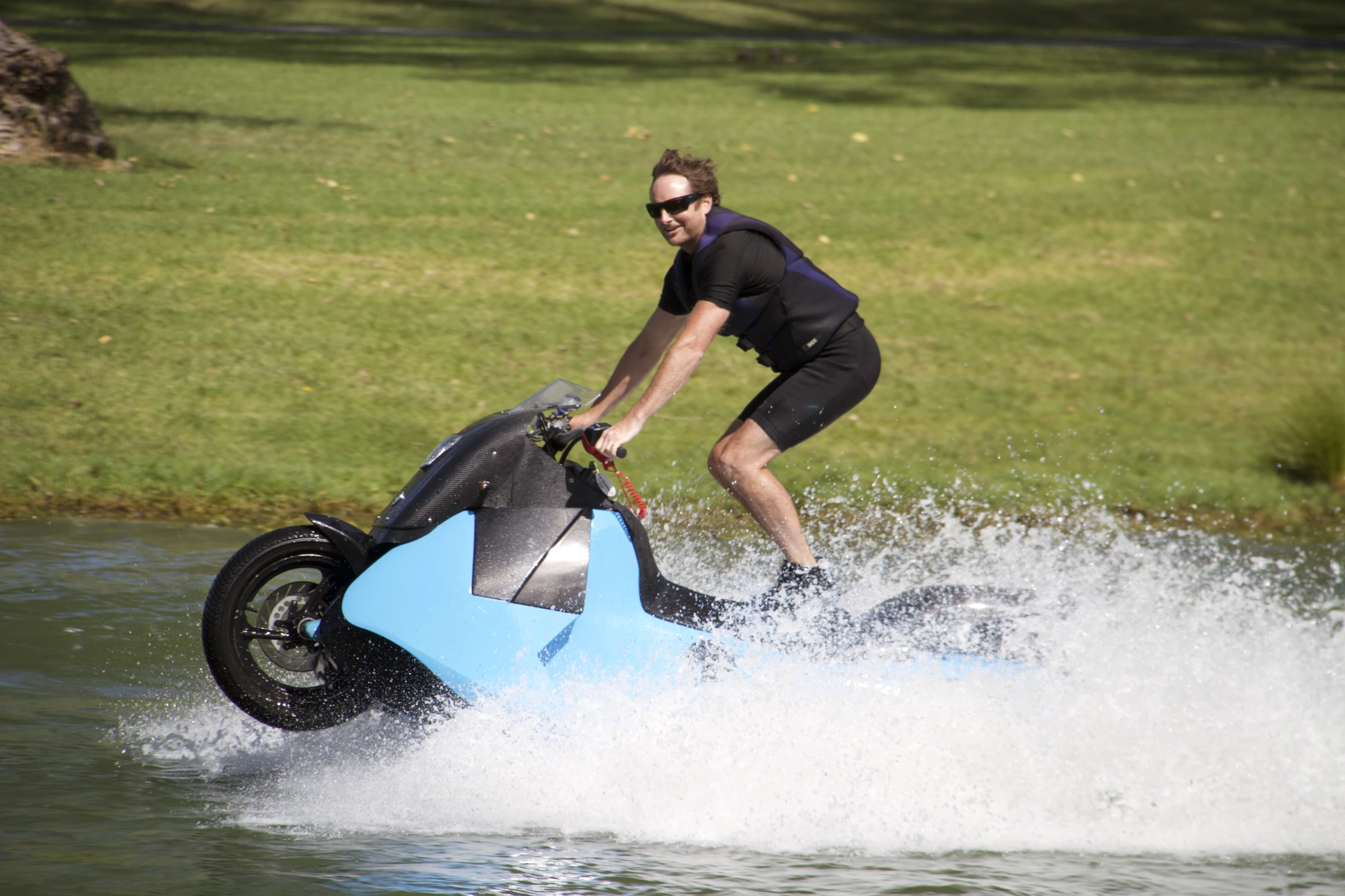 Gibbs Biski: under jet propulsion, the front of the Biski lifts up and the front wheel's no longer in the water