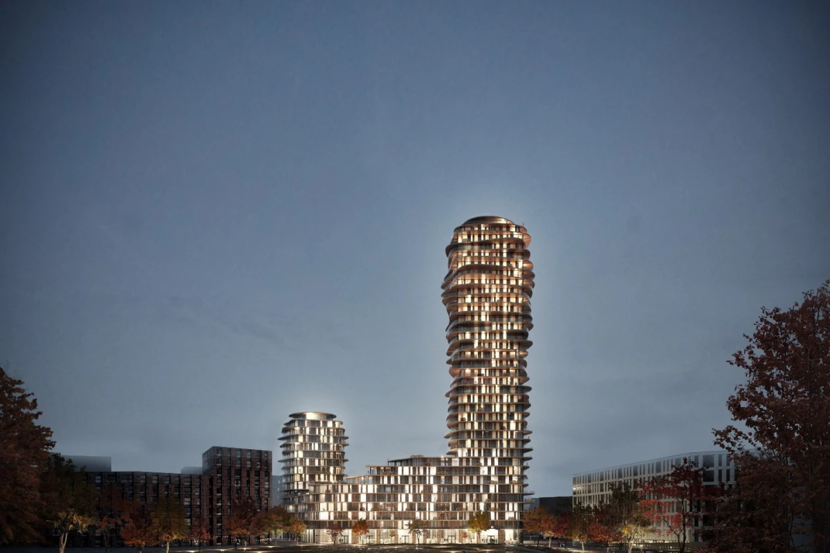 The Discus tower will house between 450 to 500 apartments of different sizes spread out over 30 floors