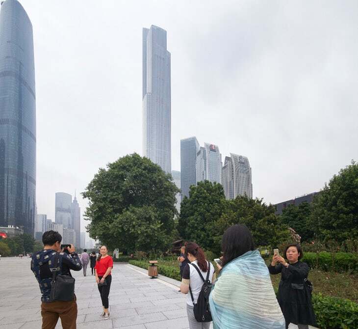 The Guangzhou CTF Finance Centre stands out from the crowd thanks to its terracotta cladding