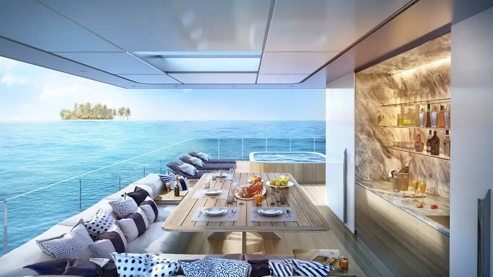 The Floating Seahorse Signature Edition has an upper bedroom (the "Sky Bedroom") and what Kleindienst calls a Sky Majlis, Majlis being an Arabic term for a place to sit or commune