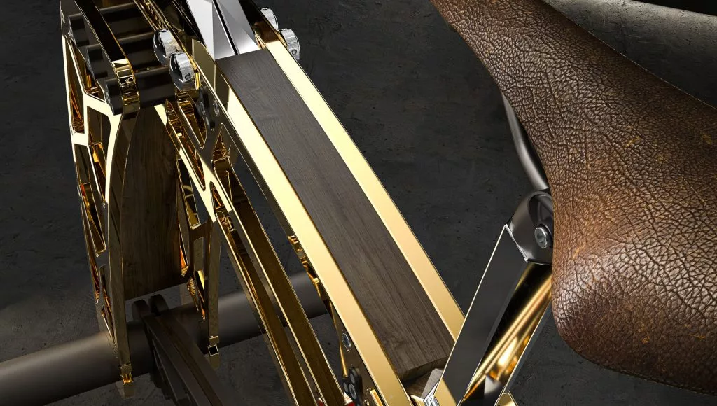 The RoyalBees.bike features a laminated layer of wood or carbon fiber