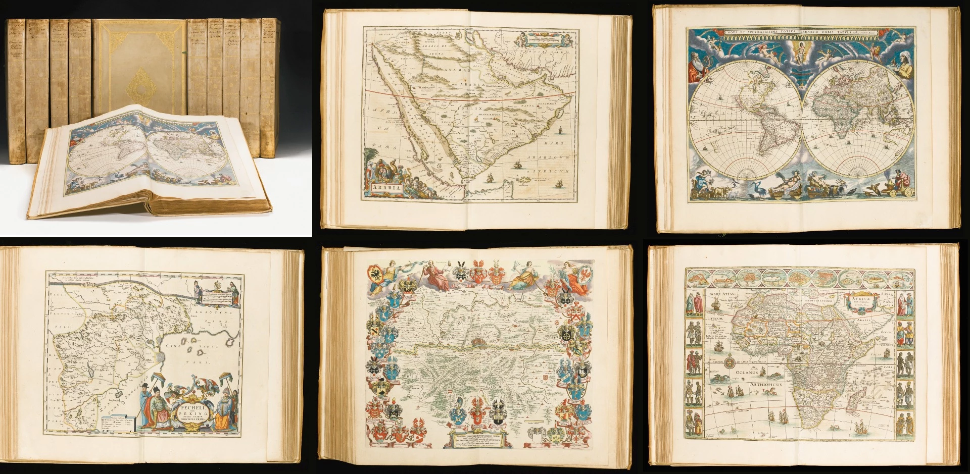 “Atlas Major, Sive Cosmographia Blaviana” is one of the many remarkable achievements of the father and son Blaeu family which contributed so much to our understanding of the world. Both Dutch cartographers, atlas and globe makers and publishers, Johannes Blaeu (1596 – 1673) was the son of cartographer Willem Blaeu. Atlas Major was published between 1662 and 1672, in Latin (11 volumes), French (12 volumes), Dutch (9 volumes), German (10 volumes) and Spanish (10 volumes), containing 594 maps and around 3,000 pages of text. It was the largest and most expensive book published in the seventeenth century and is accurately cited in the auction description as "the most famous atlas in the history of printed maps" and "the most magnificent work of its kind ever produced." "The work covered the known world, with particular emphasis on Europe, but with important volumes devoted to America and another to China. "The contents of this unprecedented atlas illustrate the high standards of contemporary cartography and geographical knowledge, and its presentation bears witness to the superb craftsmanship of engraver, printer, binder and papermaker... The costly atlas was in fact exclusively designed for those members of the patriciate who could command both the material and intellectual resources that were needed to buy it and appreciate it" (Koeman II, pp.1-3)."