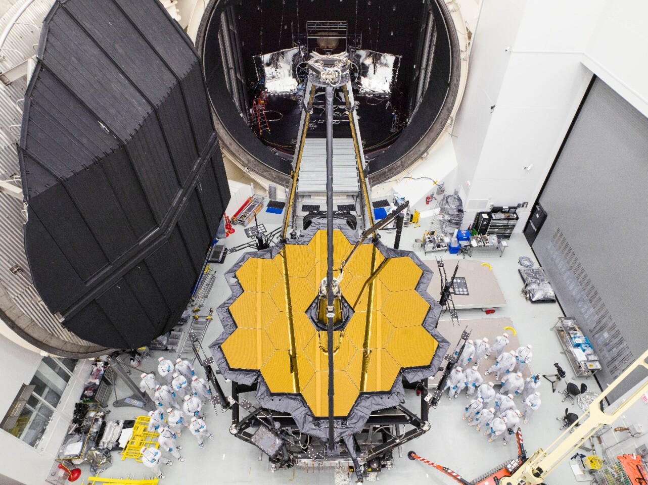 The James Webb Space Telescope emerges from cryogenic testing, at NASA’s Johnson Space Center on December 1