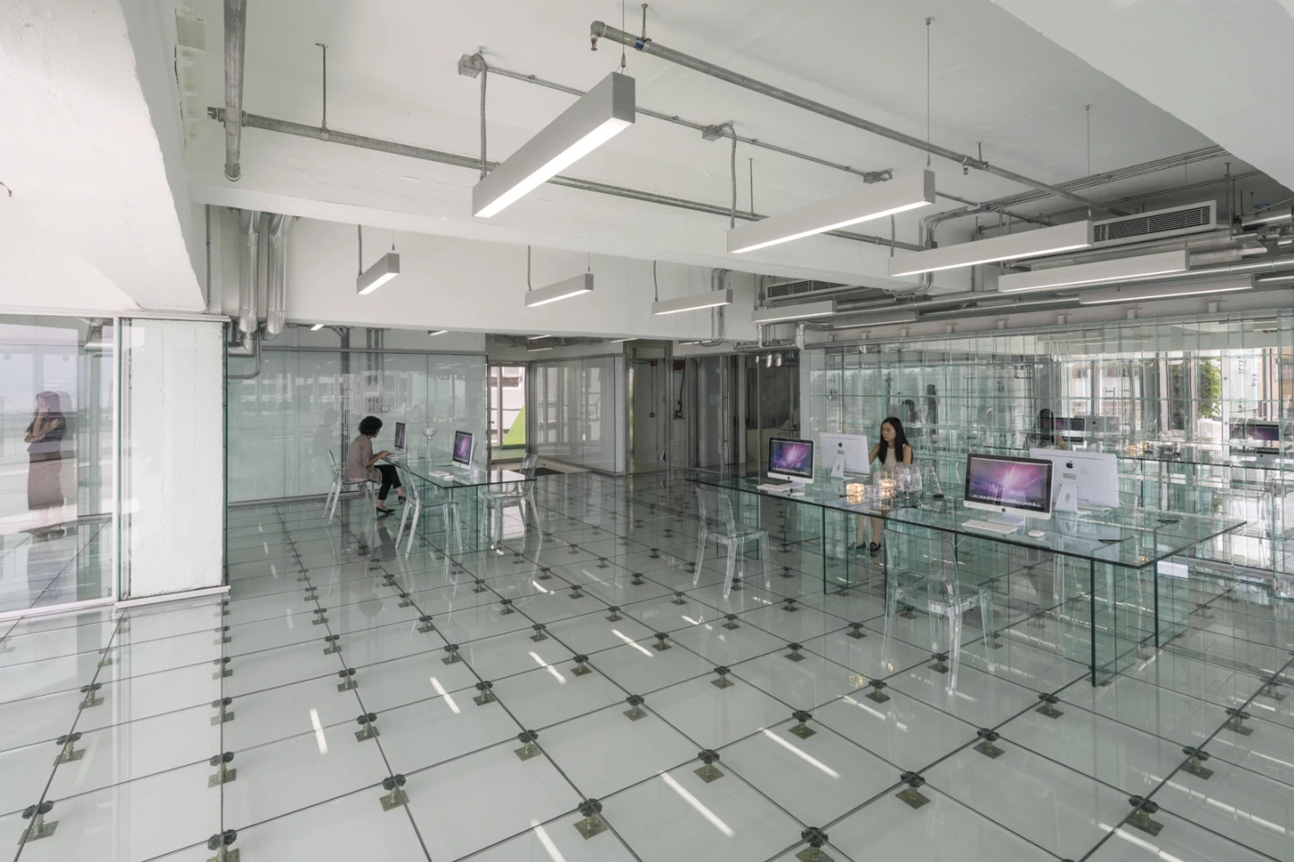Glass walls, glass floor, glass tables, glass ... well, you get the picture