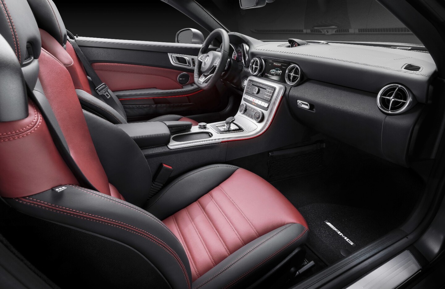 The redesigned interior of the new Mercedes Benz SLC with an updated infotainment system