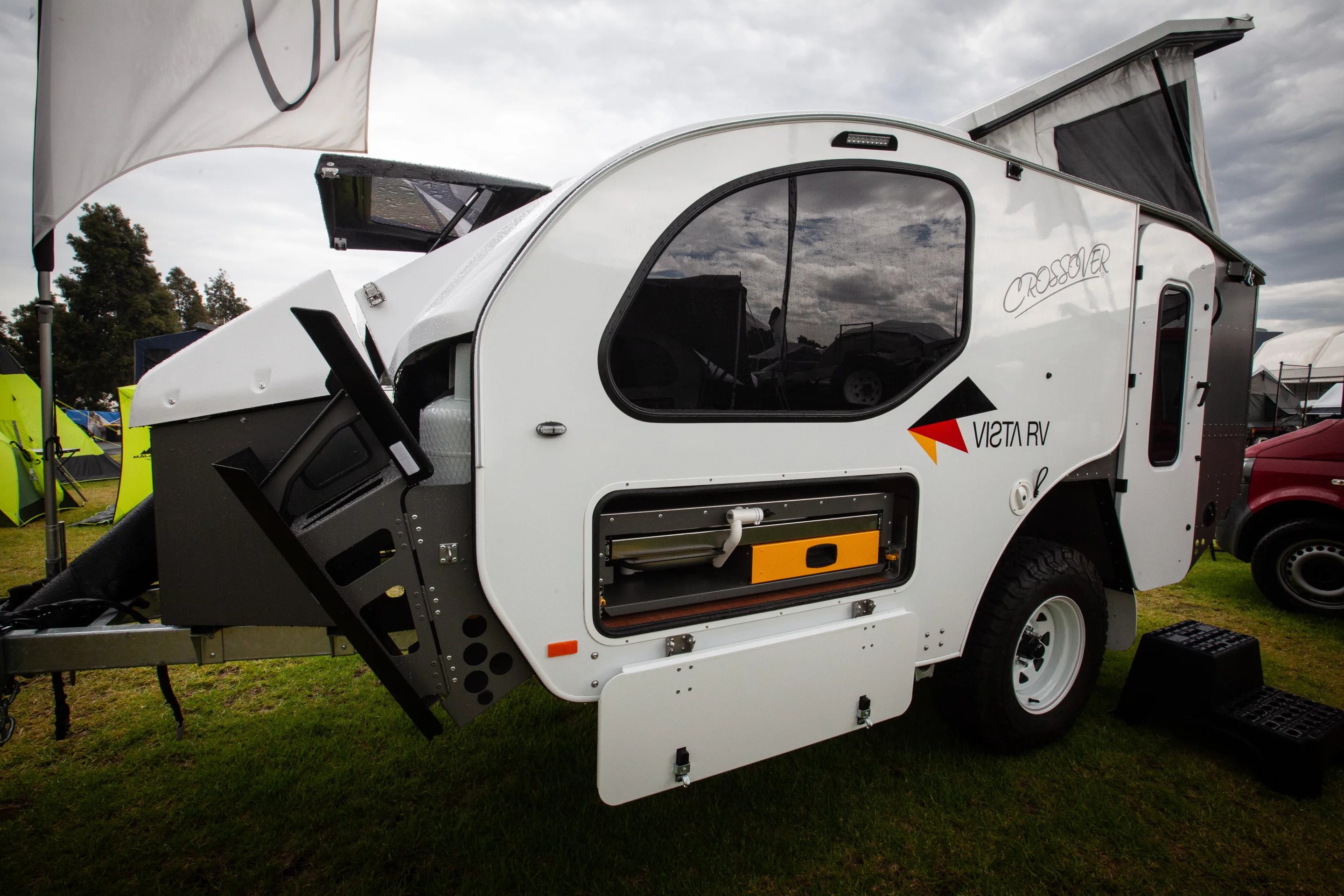 The Vista Crossover includes a wider, thinner slide-out kitchen than many other off-road camping trailers
