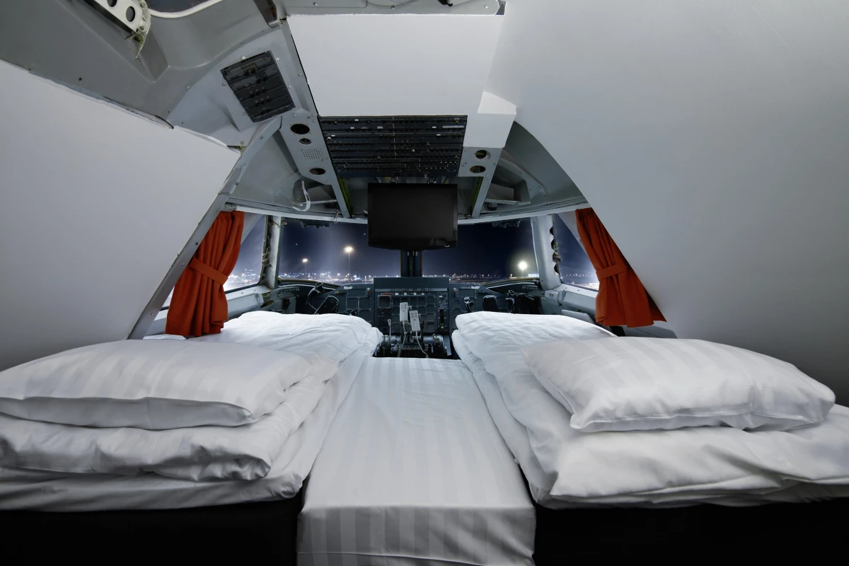 The Cockpit Suite, where guests can sleep where pilots once traversed the skies (Photo: Lioba Schneider)