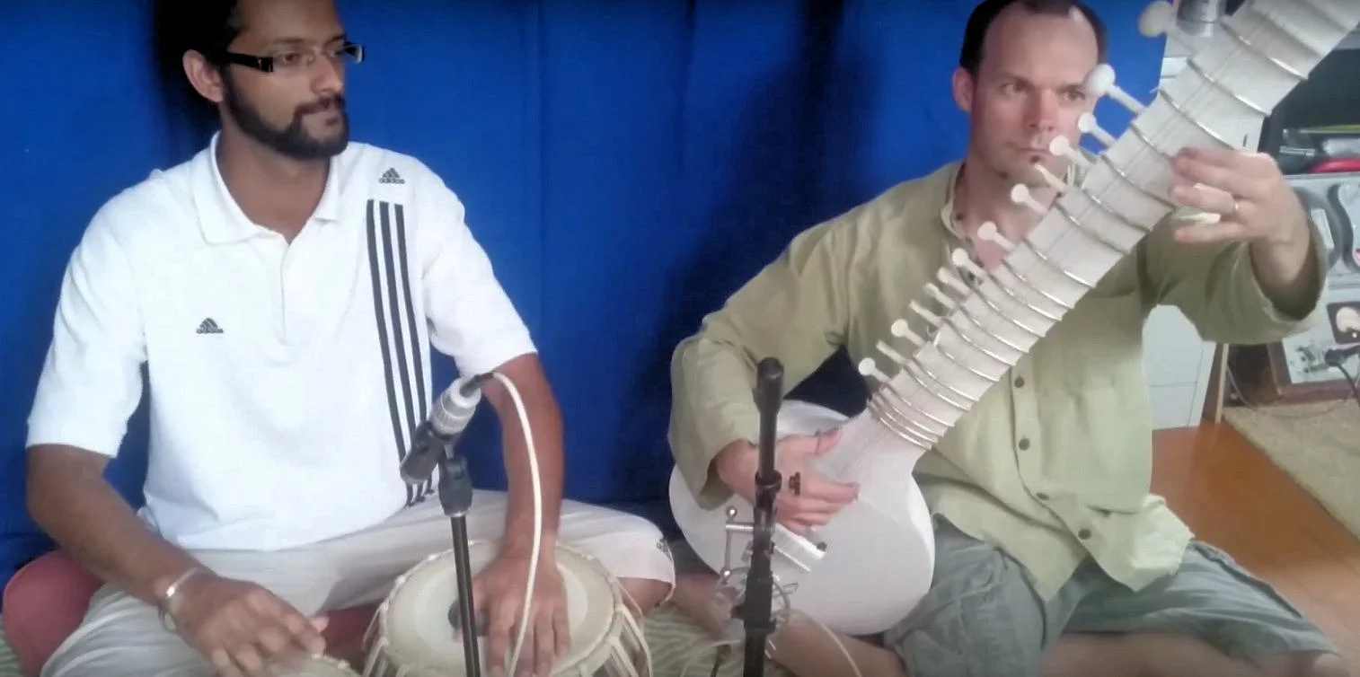 Mac Creedon playing the 3D-printed sitar