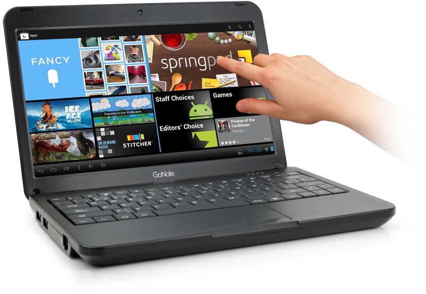 The GoNote netbook features a 10-inch, 1024 x 600 pixel resolution, LED-backlit display with touchscreen functionality