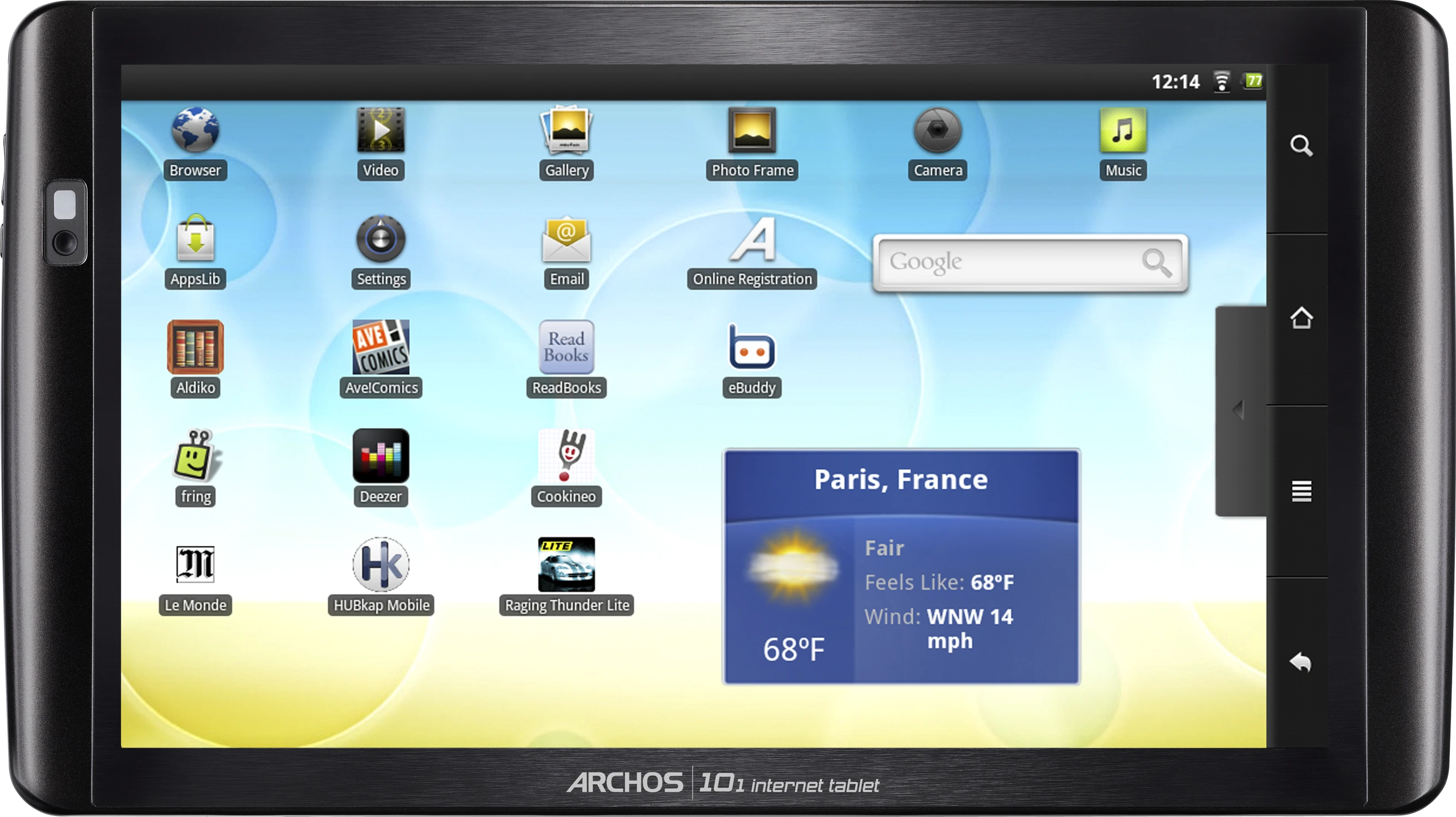 The Archos 101 Internet Tablet with a 10.1-inch, 1024 x 600 resolution capacitive multi-touch widescreen display and a zippy ARM Cortex A8 1GHz processor
