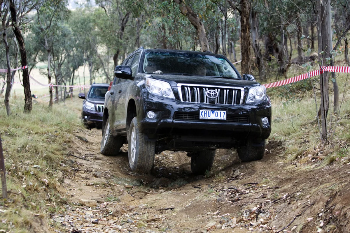 The Toyota Prado gets put through its paces on the 4WD test track