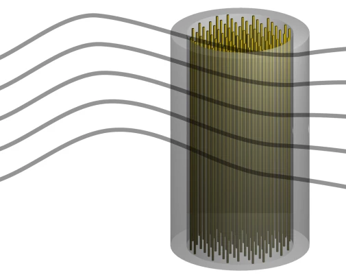 An illustration of the axion radio design, with the axions (wavy lines) passing through