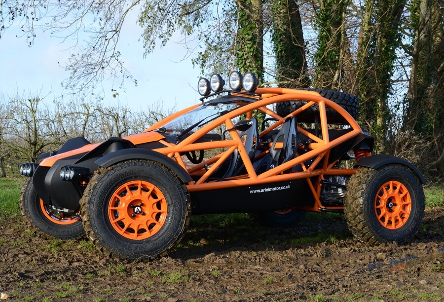 A front-side view of the Ariel Nomad in the wild