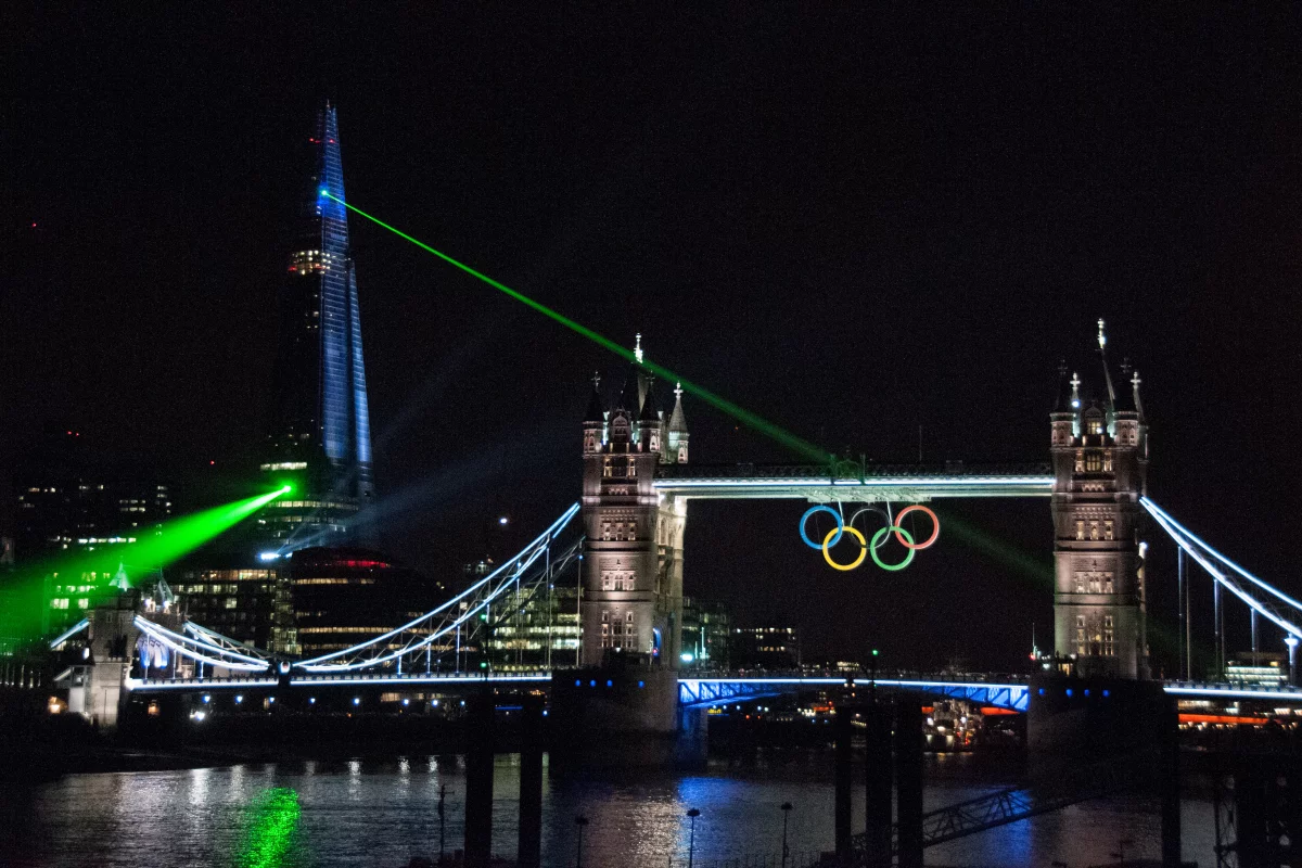 A dozen emerald-green laser beams emanated from the Shard to pick out iconic landmarks including the London Eye, St. Paul's Cathedral and Tower Bridge (Photo: Chris Eason)