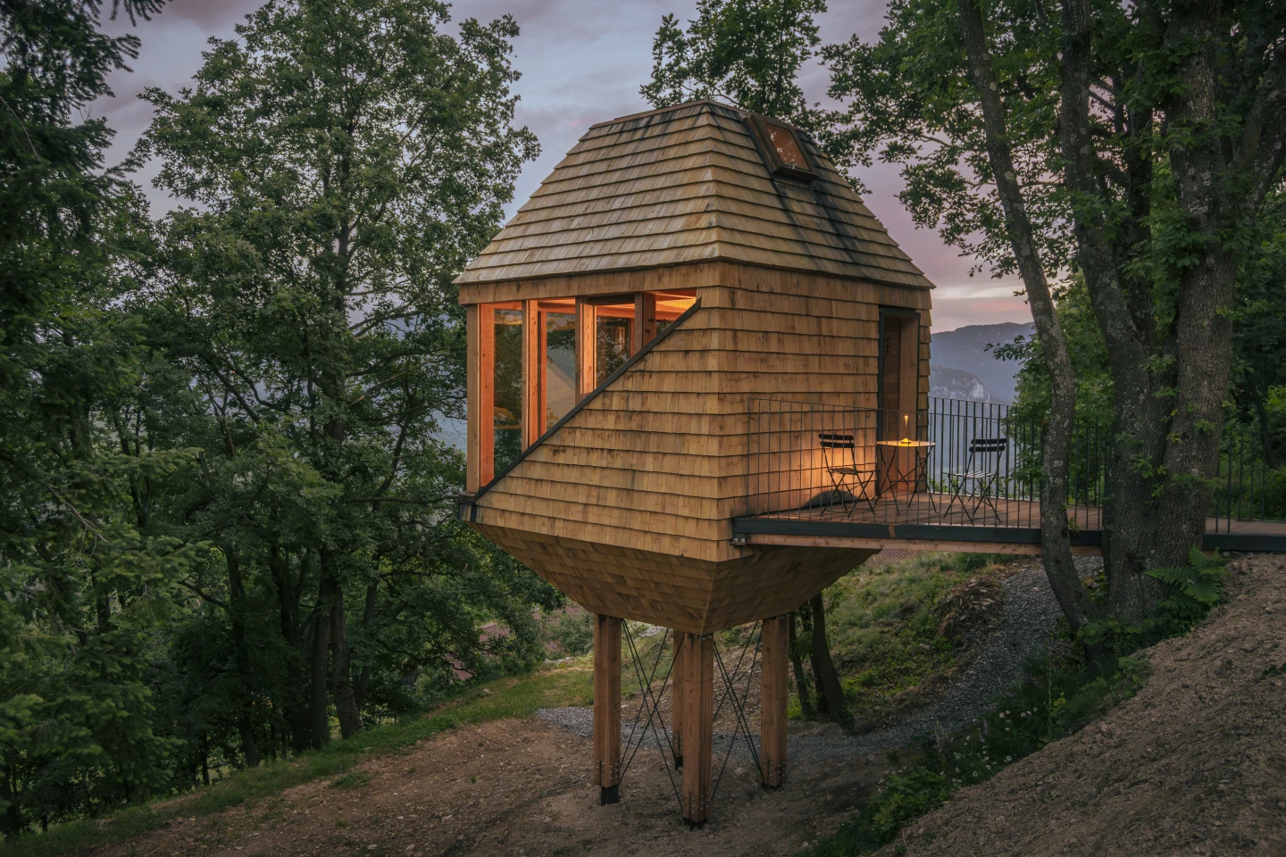 The TreeBox's bridge hosts some seating and a coffee table
