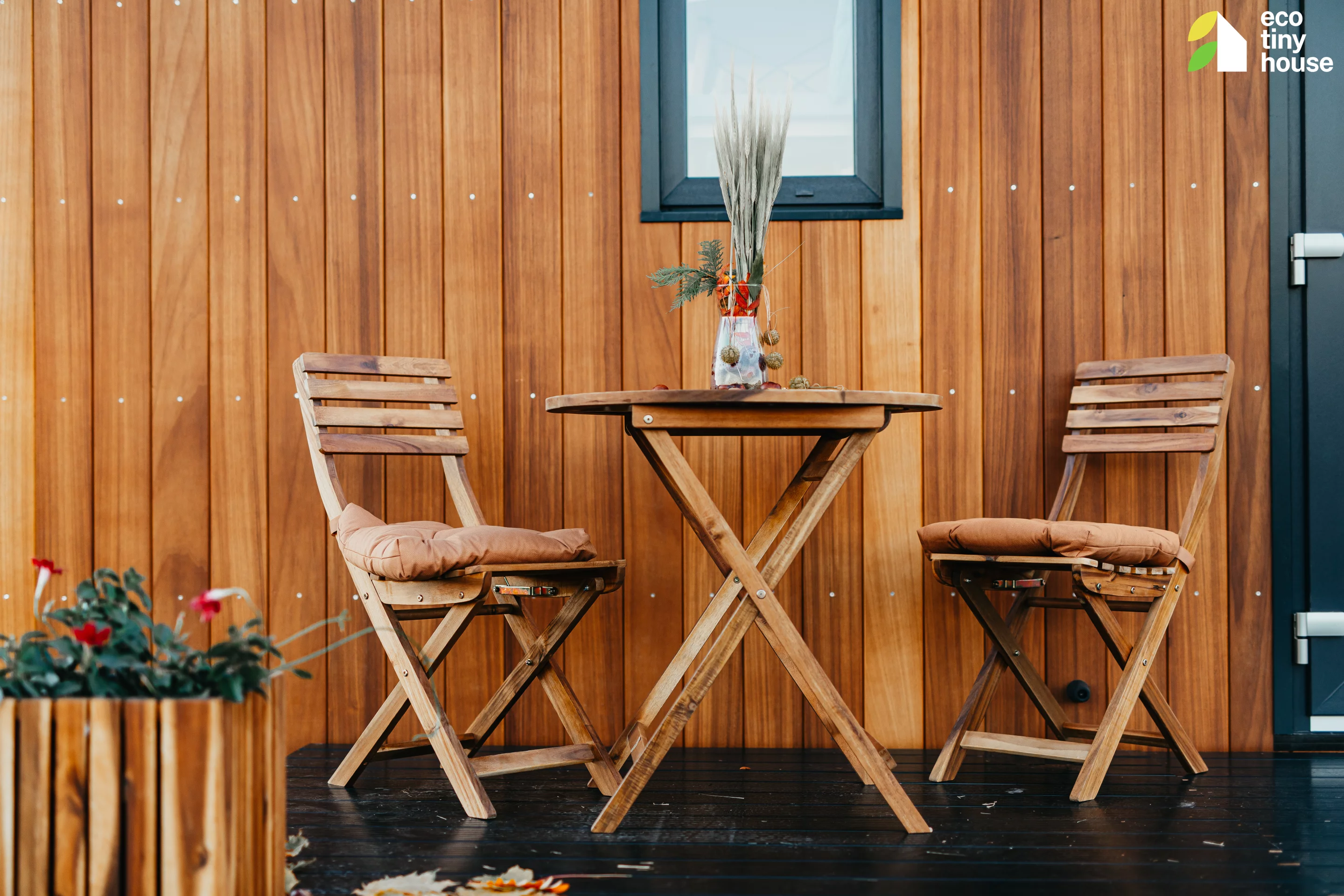 The Tiny Getaway is pictured here with an optional deck, increasing living space