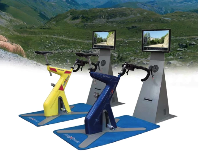 The Praxtour pro version with computer, monitor and stationary bike