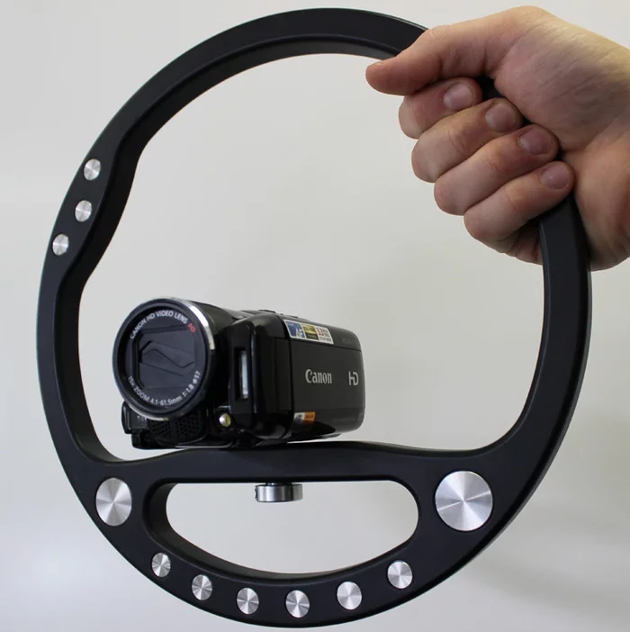 The SteadyWheel acts as what professional cinematographers would call a “Fig Rig” – this allows users to get a wide, stable grip on the camera, and to be able to incorporate swooping, twisting movements into their shots