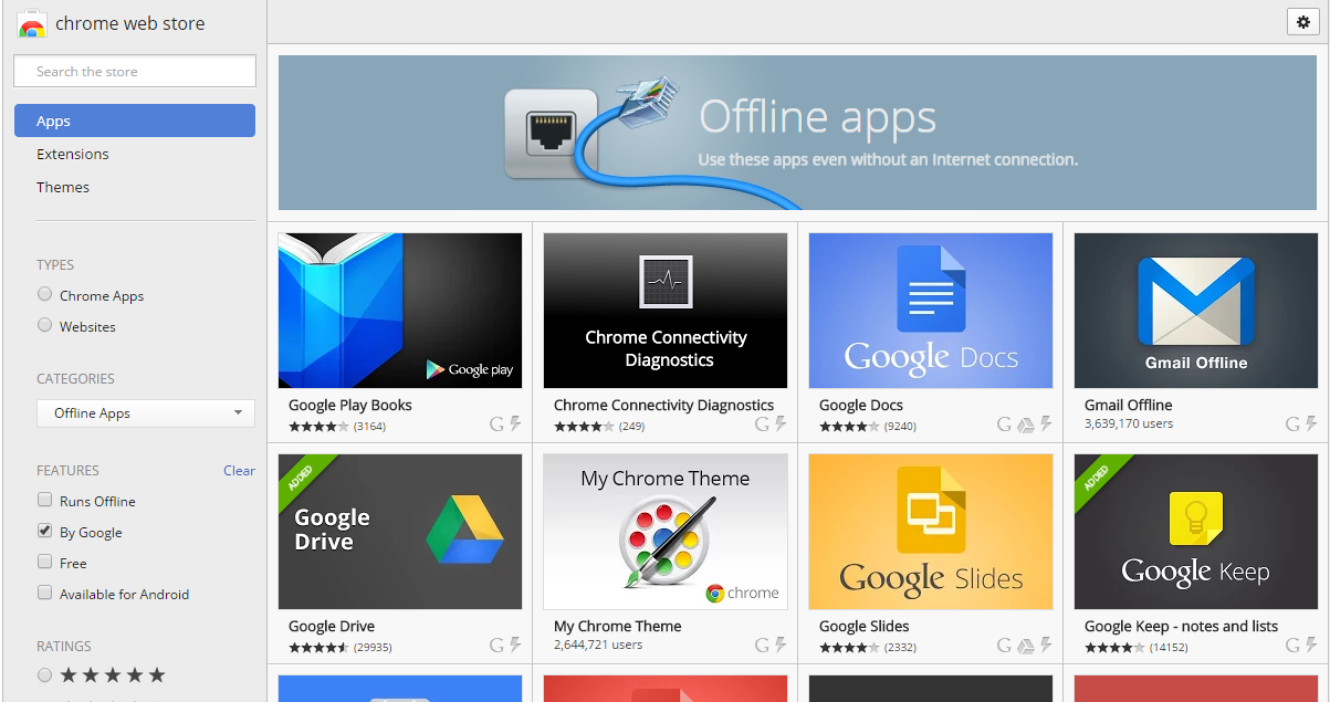 Some Chrome browser apps can be used offline
