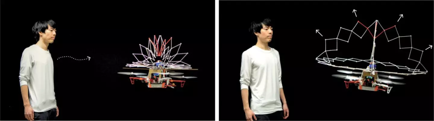 The PufferBot extends its shield as a person approaches