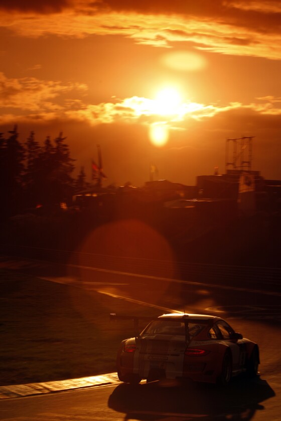 The Porsche 911 GT3R Hybrid took the lead just as the sun was going down