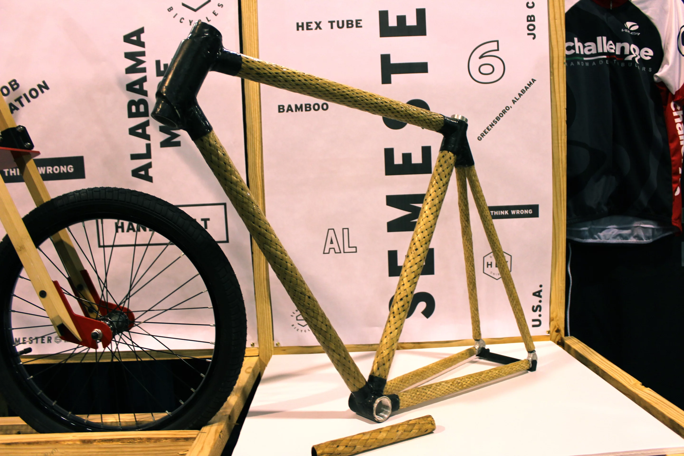 This frame from HERObike is made from woven bamboo bonded to an inner carbon fiber sleeve