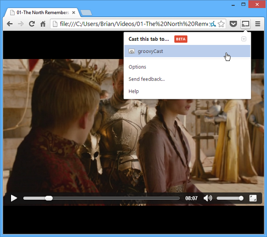 With the Google Cast extension for Chrome you can easily stream local media to the Chromecast