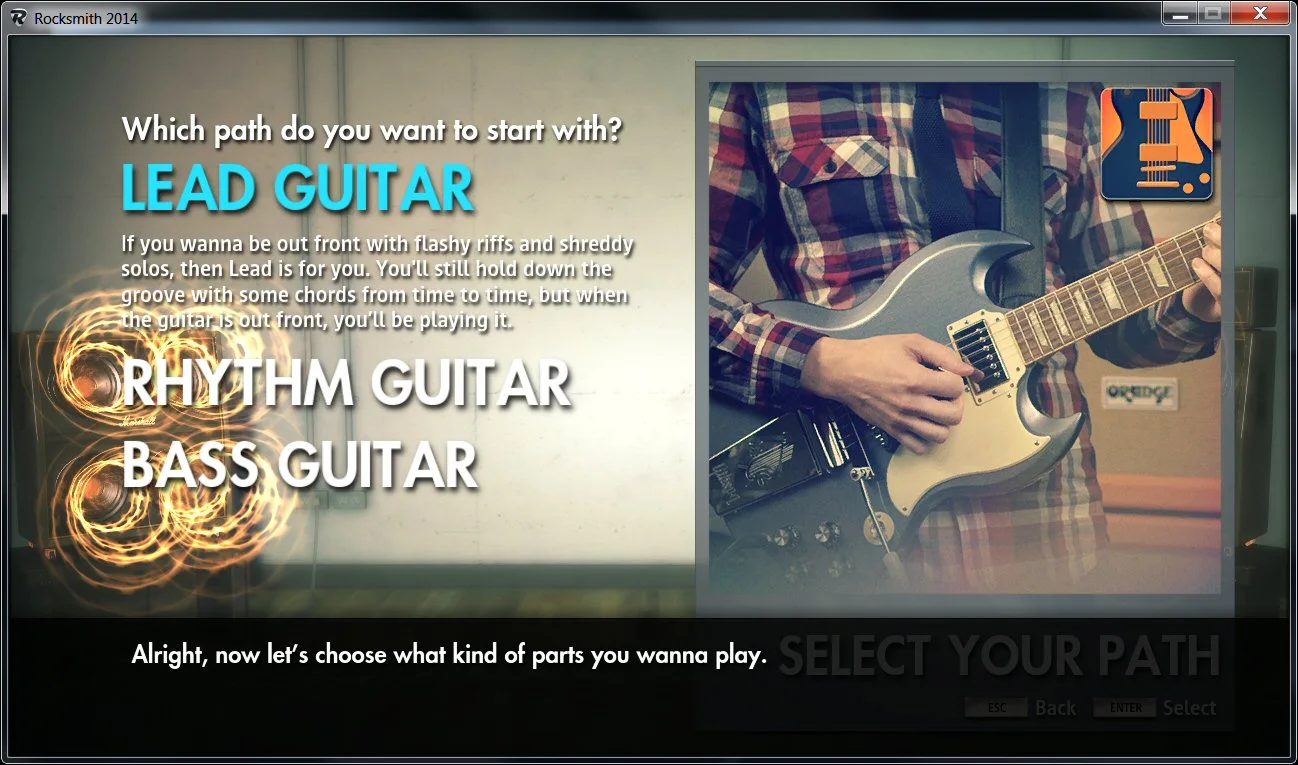 Gamers can opt to learn lead, rhythm or bass