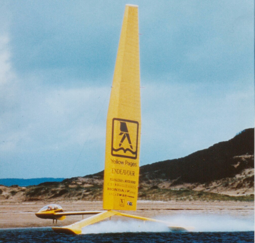 Australian Simon McKeon piloted the radical trimaran Yellow Pages Endeavour to the speed sailing record in 1993 with a run of 46.52 knots