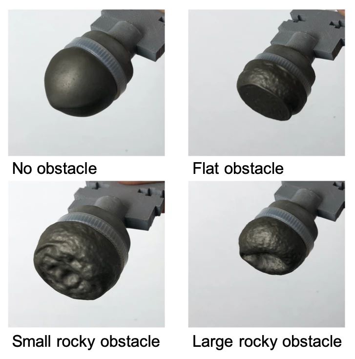The coffee-filled robot foot, in various states