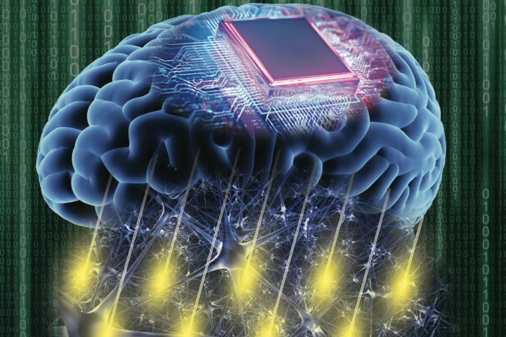 A stylized diagram of the system, which could detect brain activity in both deep and surface regions at the same time