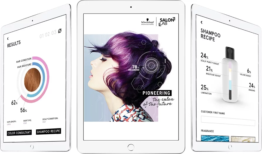 SalonLab readings are transmitted to an app on the stylist's smartphone or tablet, where they're analyzed