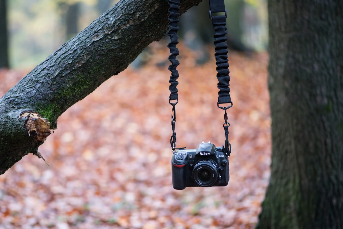 The Boomr camera strap uses an internal bungee cord system to maximize comfort