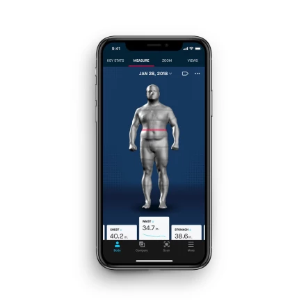 Naked 360-degree body-scanning mirror tracks body transformations