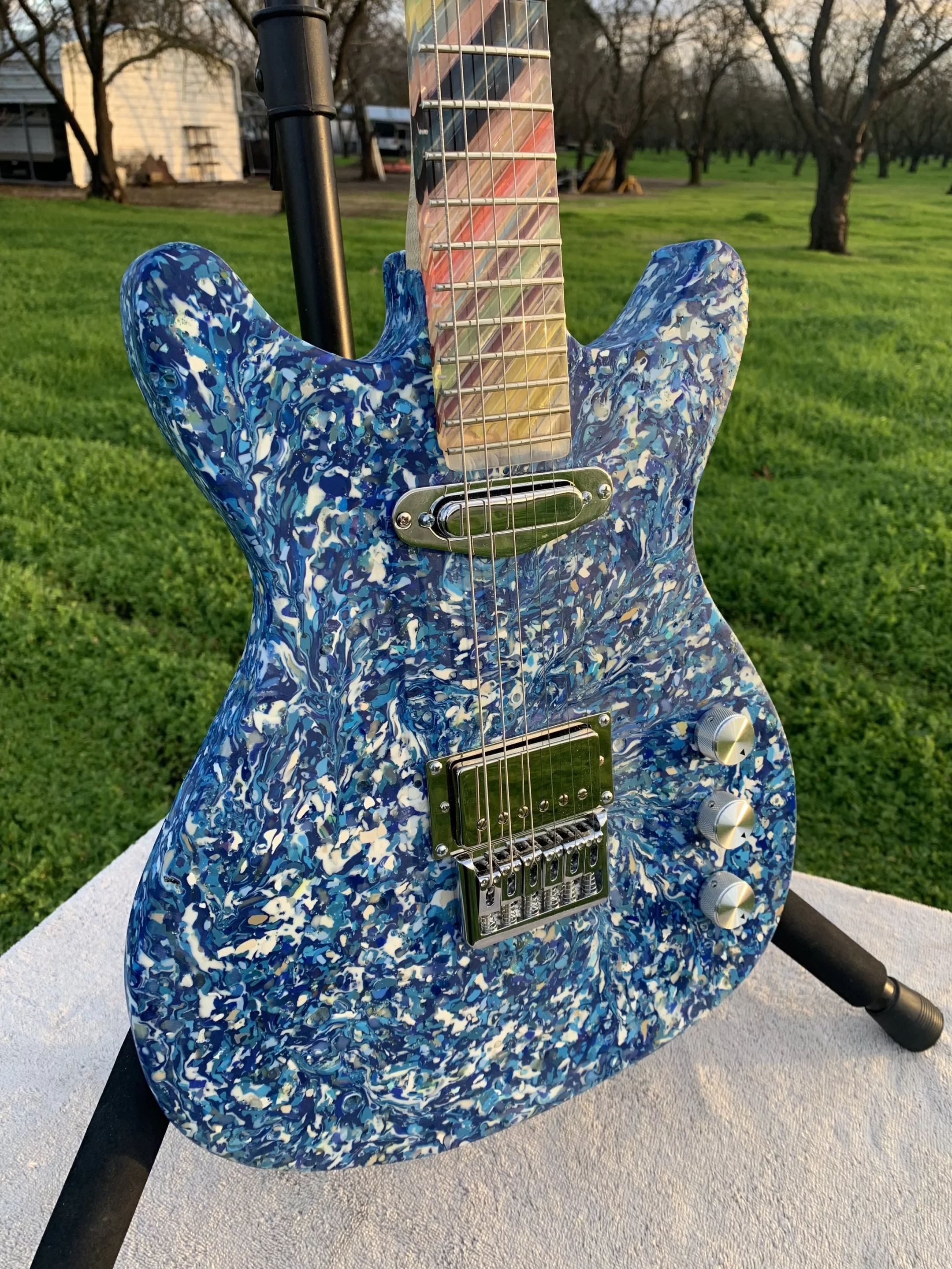 Shredded pieces of plastic waste were oven-baked in a steel box before being cut, shaped and routed