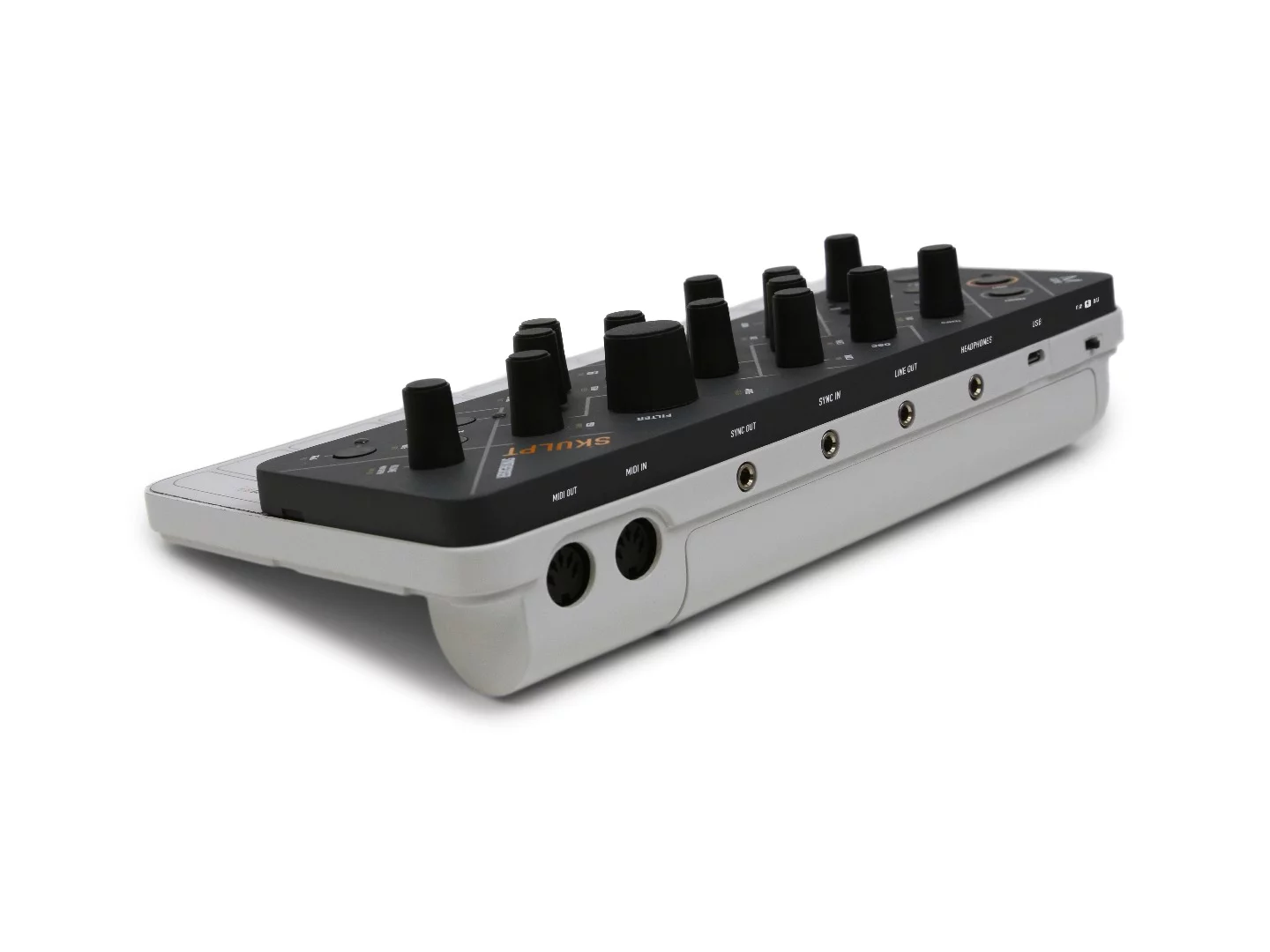 Around back, there's MIDI in and out via 5-pin DIN and Class Compliant USB, an included headphone jack and Sync in and out