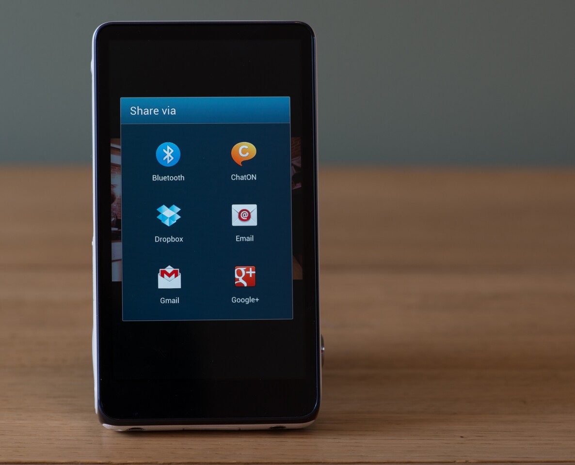 Out of the box the Samsung Galaxy Camera comes ready to share via Email, Google+, Dropbox, or direct via Bluetooth