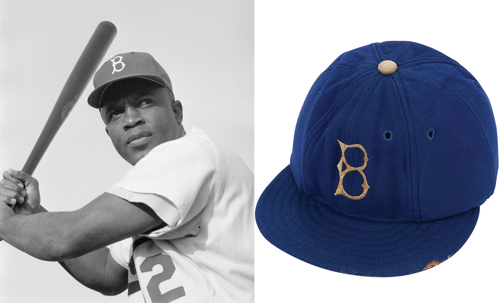 This 1947-48 baseball cap is a helmet of sorts, though it predates the use of batting helmets.