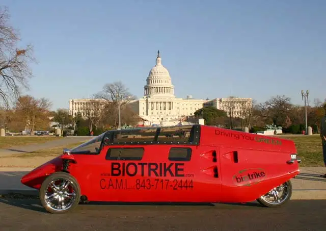 The BioTrike, a hybrid biodiesel reverse-trike is another interesting creation in CAMI's stables